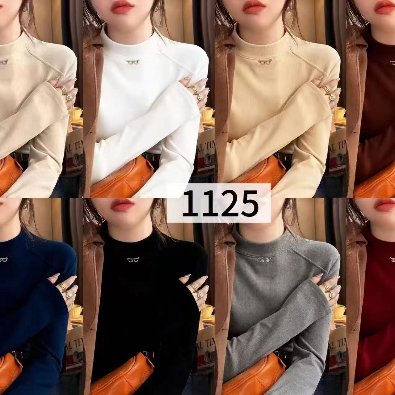 【婷姐家】1125欧货正款高领双肩加绒小眼镜长袖T恤