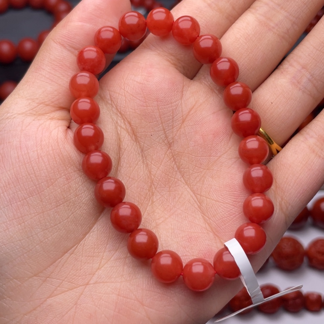 南红玛瑙未镶嵌手串Y8mm顶品滴水洞亮光手串