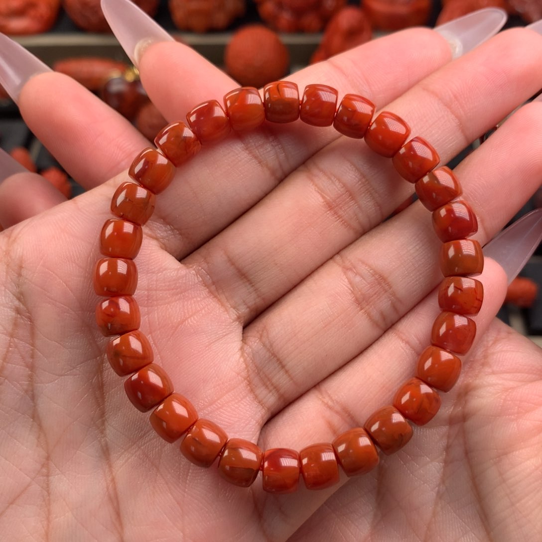 南红玛瑙精工直切单圈手串7+未镶嵌