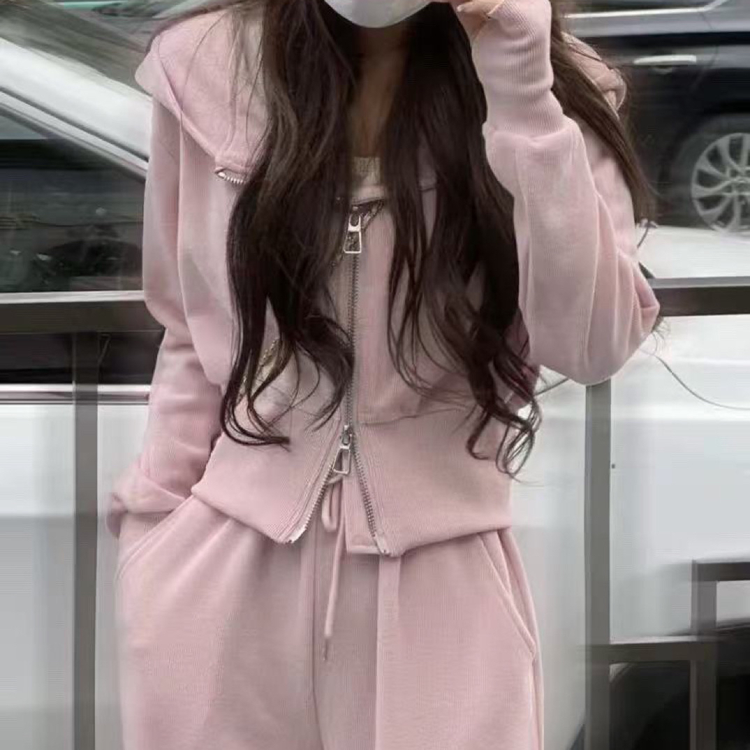 时尚运动服套装女新款连帽外套休闲阔腿卫裤两件套