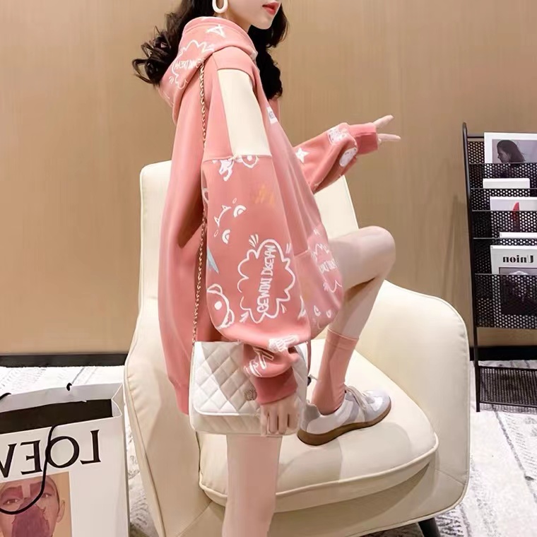 编码256-260韩版女中长款卫衣可爱熊连帽外套上衣