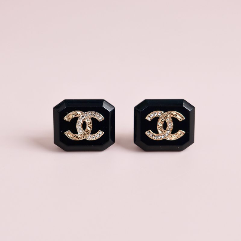 95新 Chanel/香奈儿 双C水钻耳钉耳饰/7566