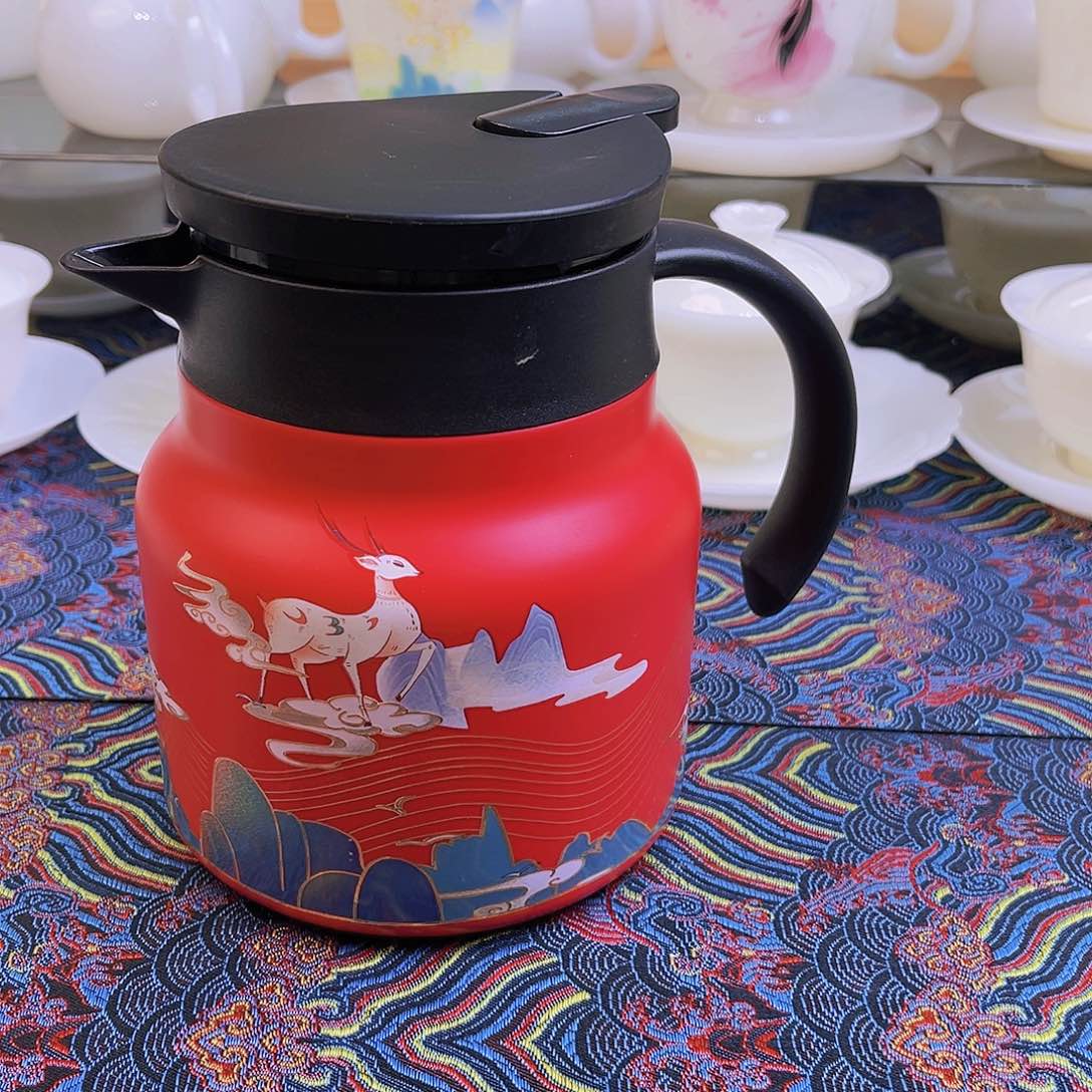 盖碗瓷食品级304不锈钢国潮福鹿保温壶