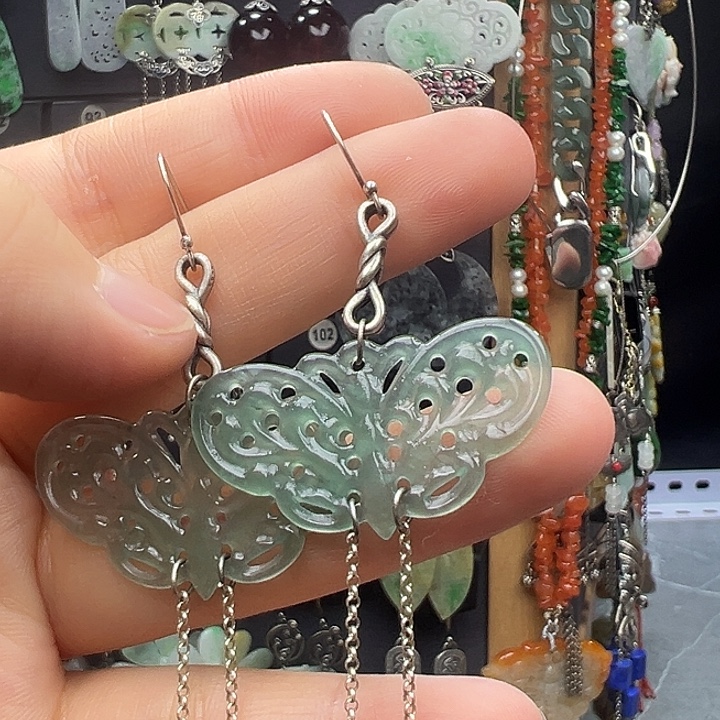 翡翠银S925镶嵌耳饰