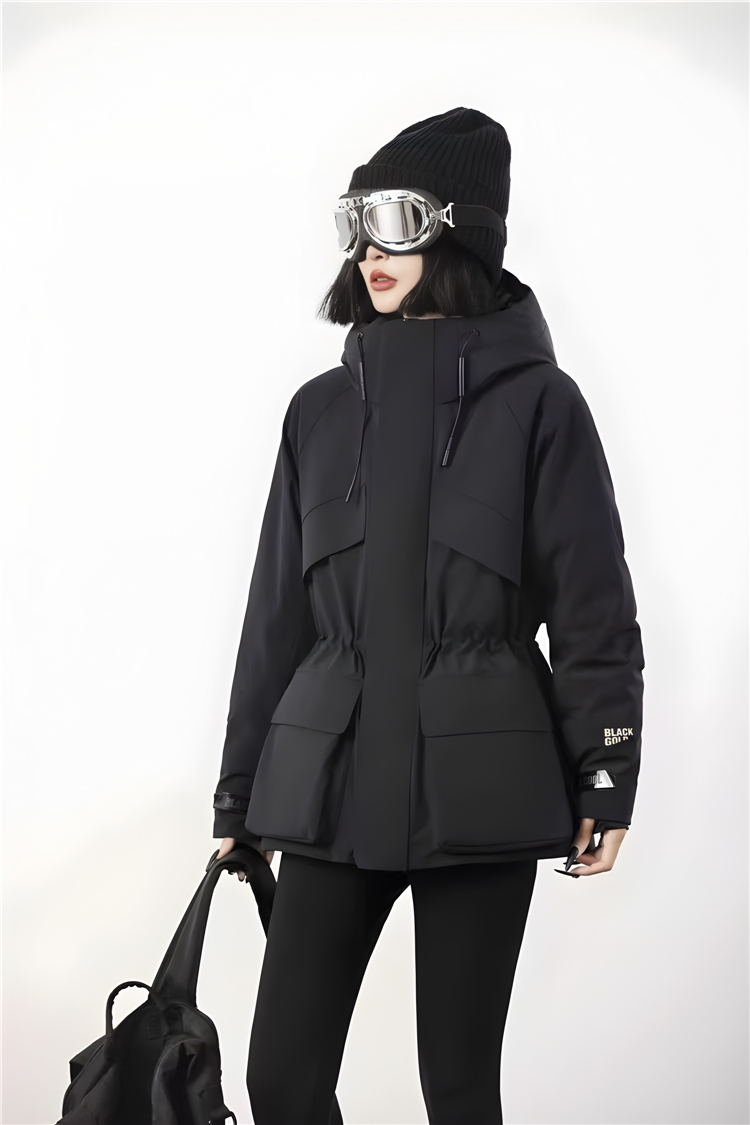 男女情侣款 黑金户外连帽羽绒服