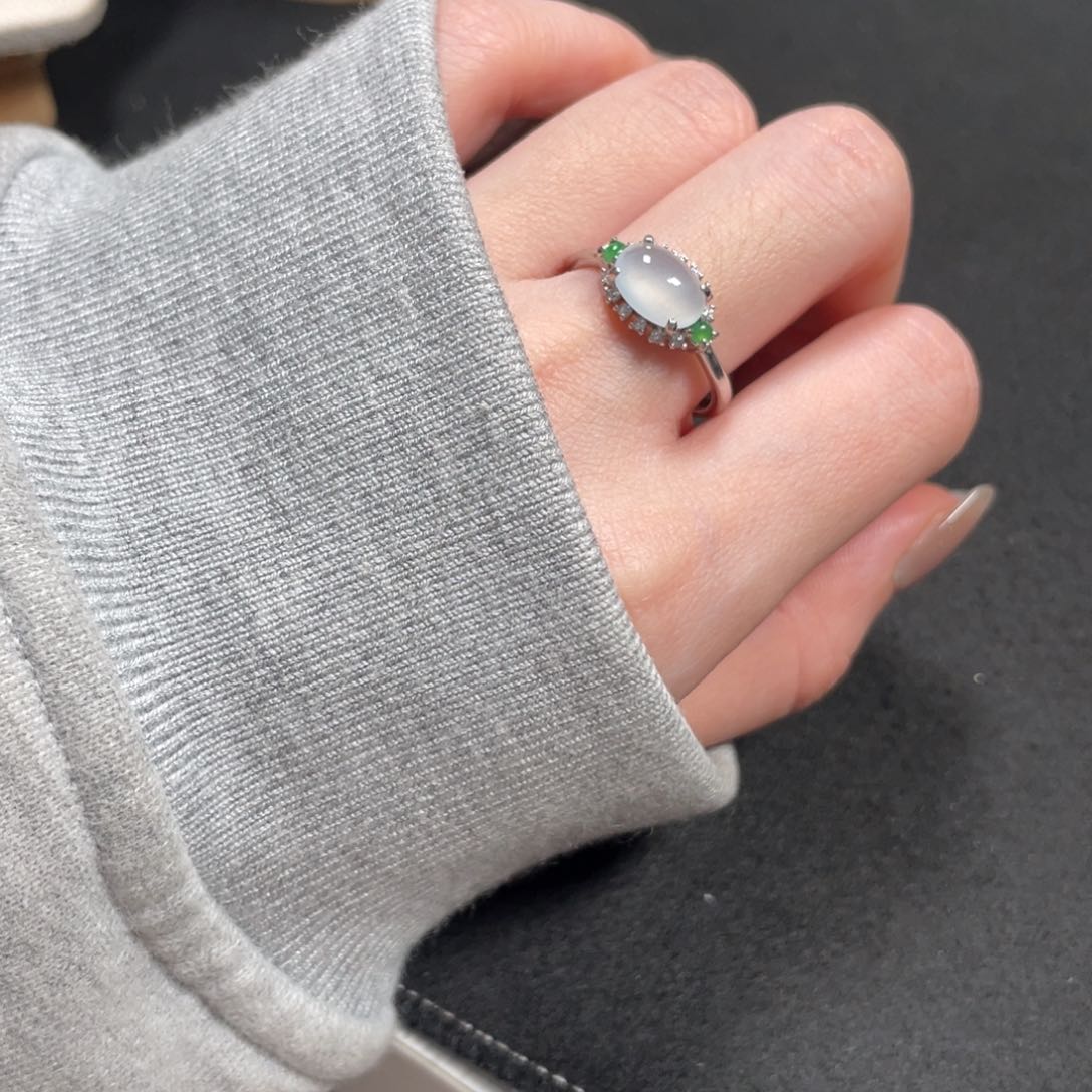 翡翠戒指银S925镶嵌芮**儿7258