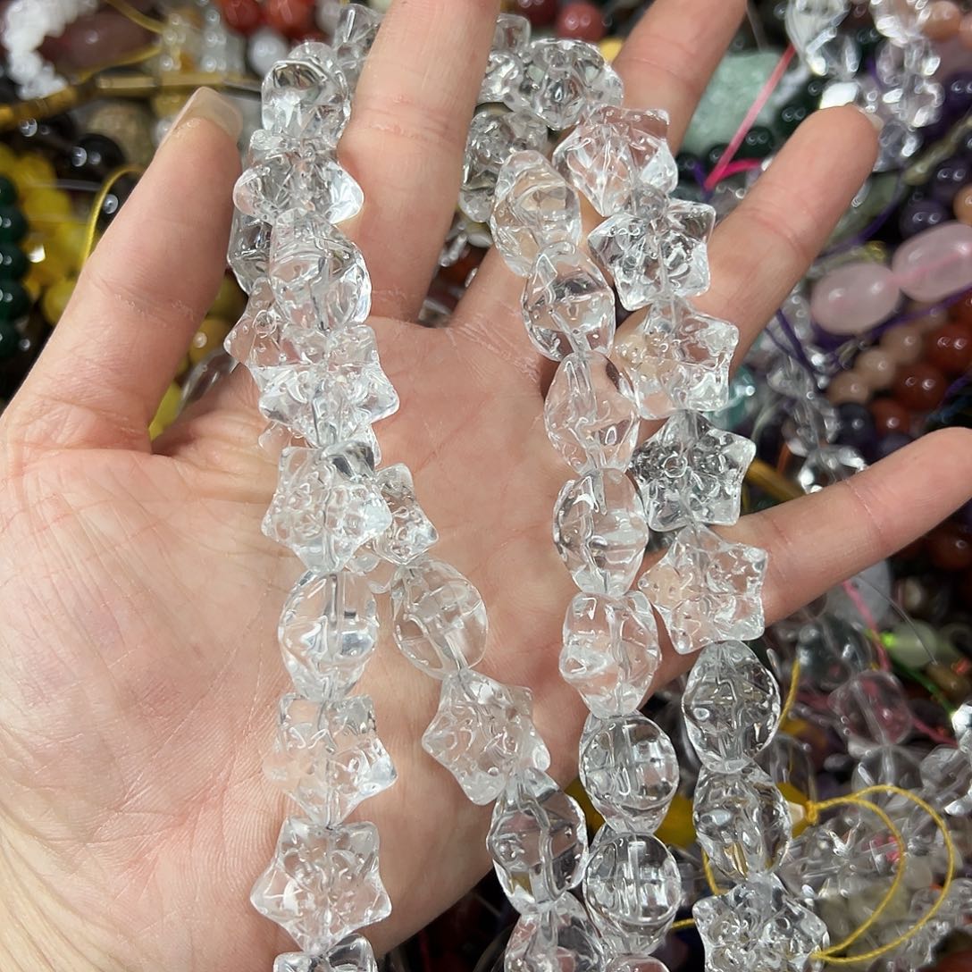 玛瑙/玉髓未镶嵌珠宝半成品，压电白水晶五角星大长条