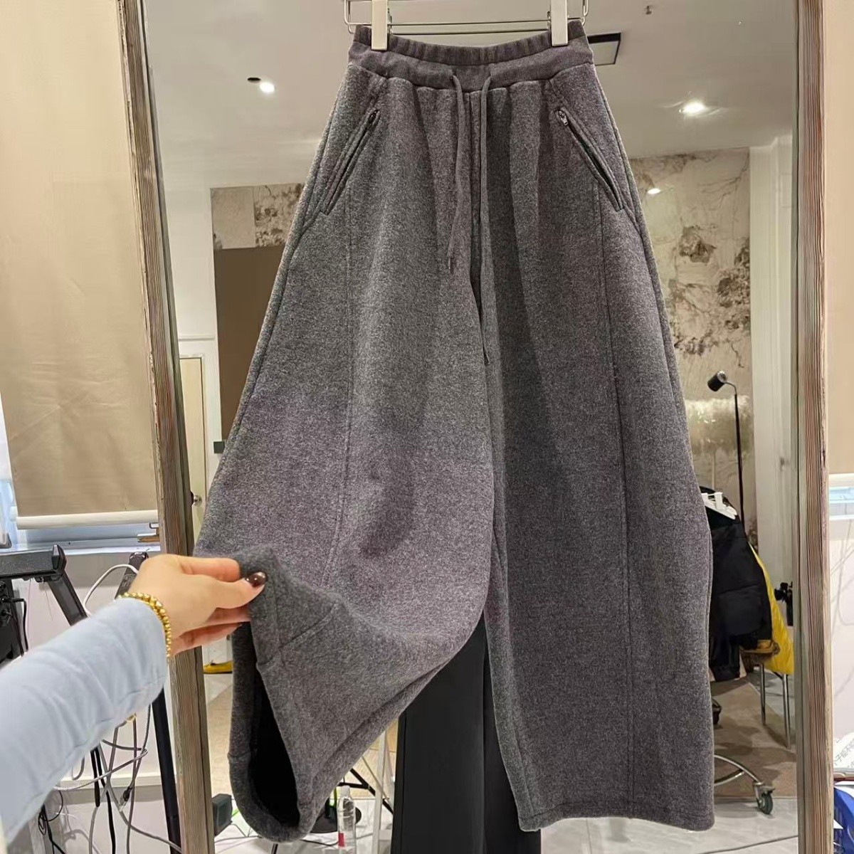 【加绒遮肉神裤】秋冬款高腰显瘦拉链口袋设计感休闲阔镰刀拖地裤女