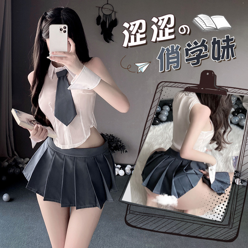 【小野猫】衣才敢超短露腰修身显瘦学生装涩涩俏学妹百褶裙制服女