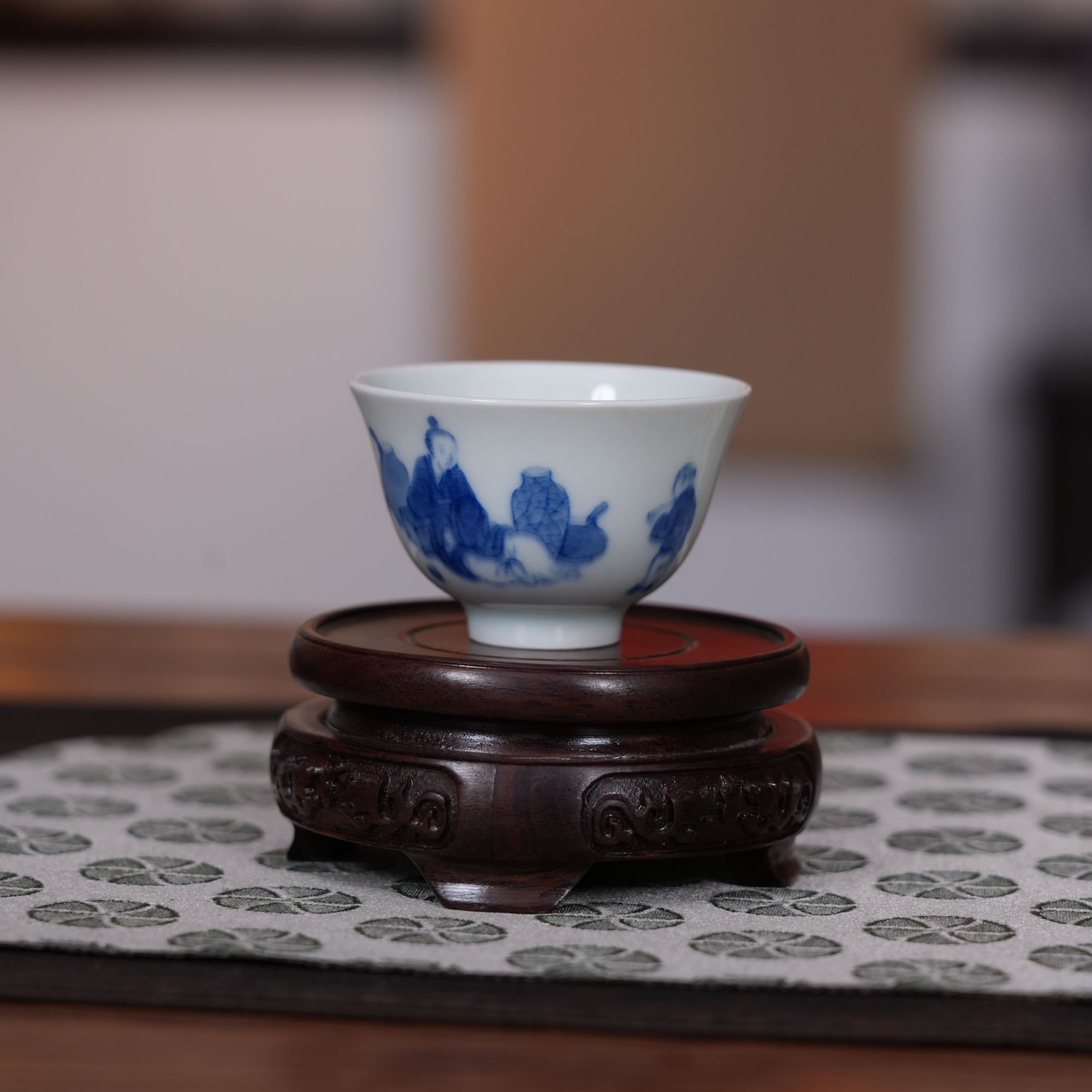 玉窑 青花人物纹小杯 李白醉酒