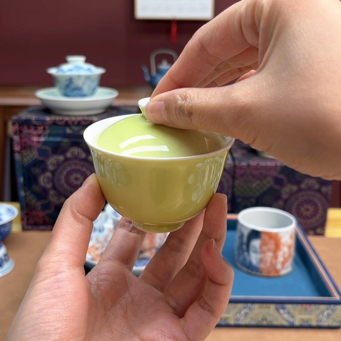 颜色釉苹果绿盖碗60ml