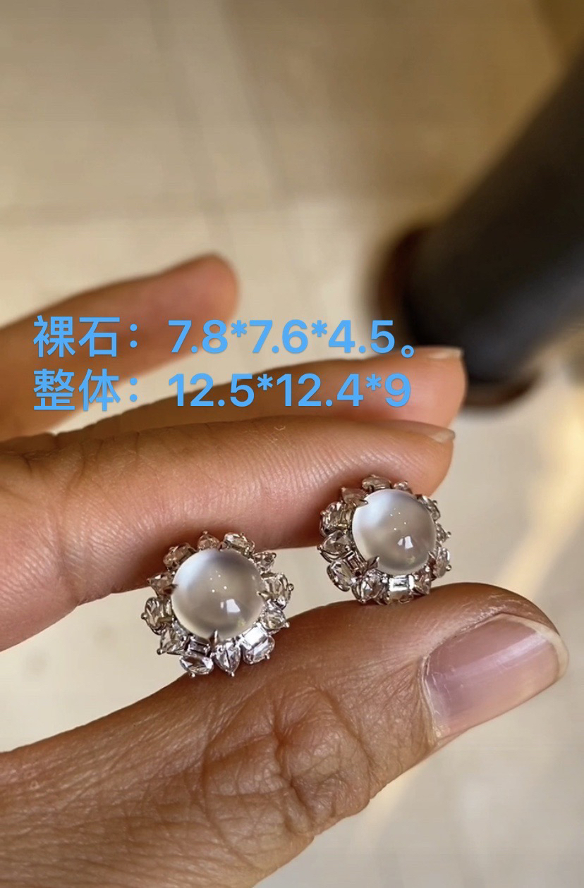 天然缅a，白玻璃种大耳钉正圆法式轻奢精致经典复古