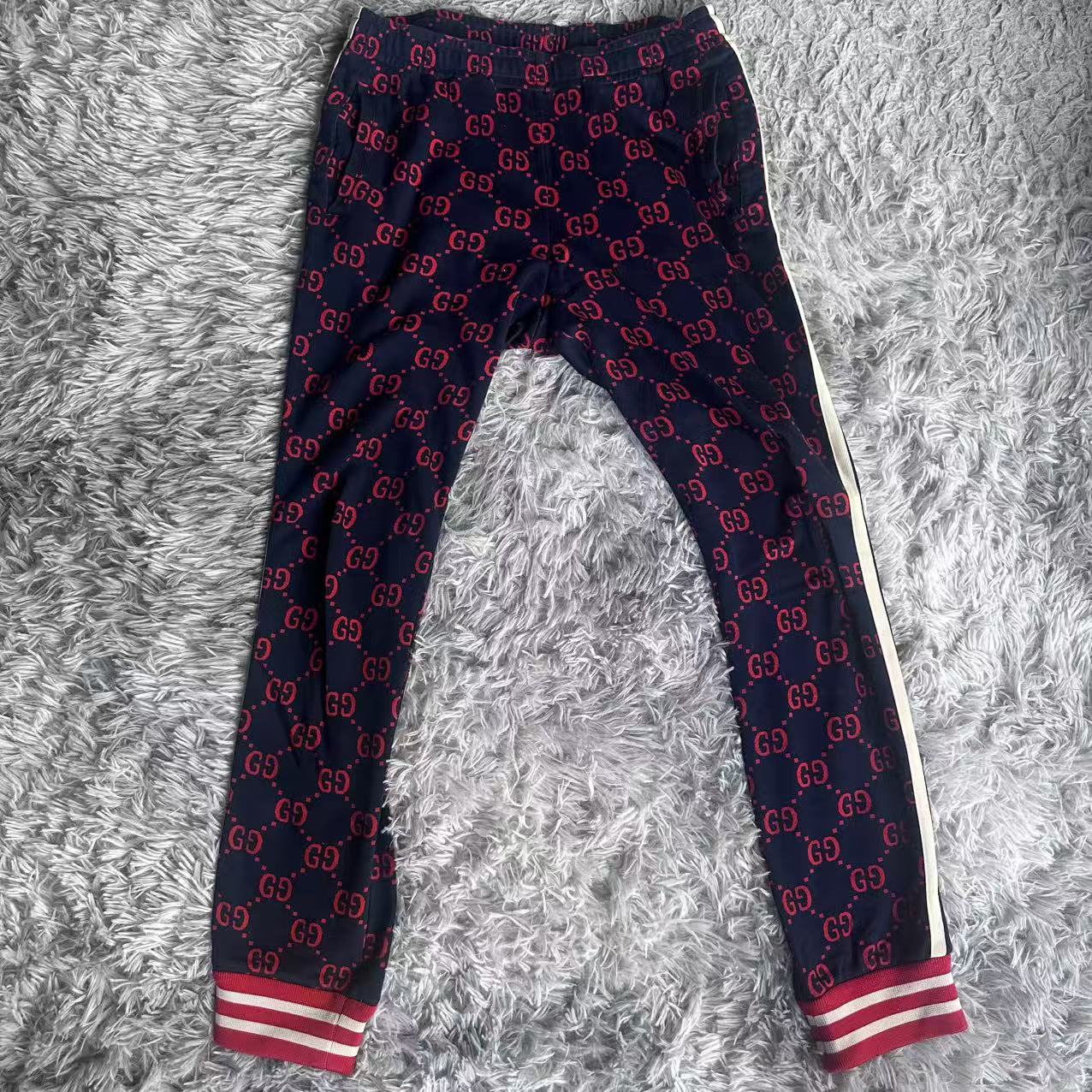 95新 GUCCI/古驰  印花慢跑运动休闲裤 男款 蓝红色 M码