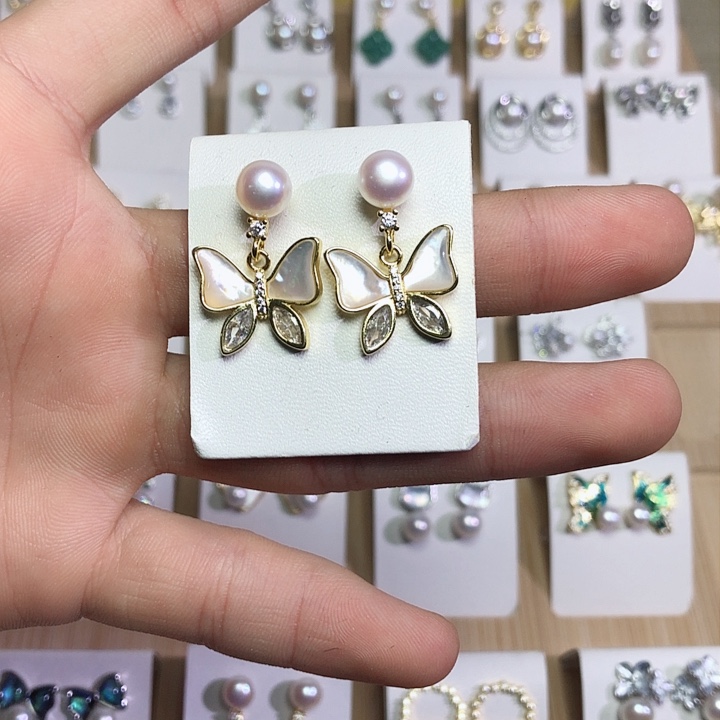 淡水珍珠耳饰银S925镶嵌