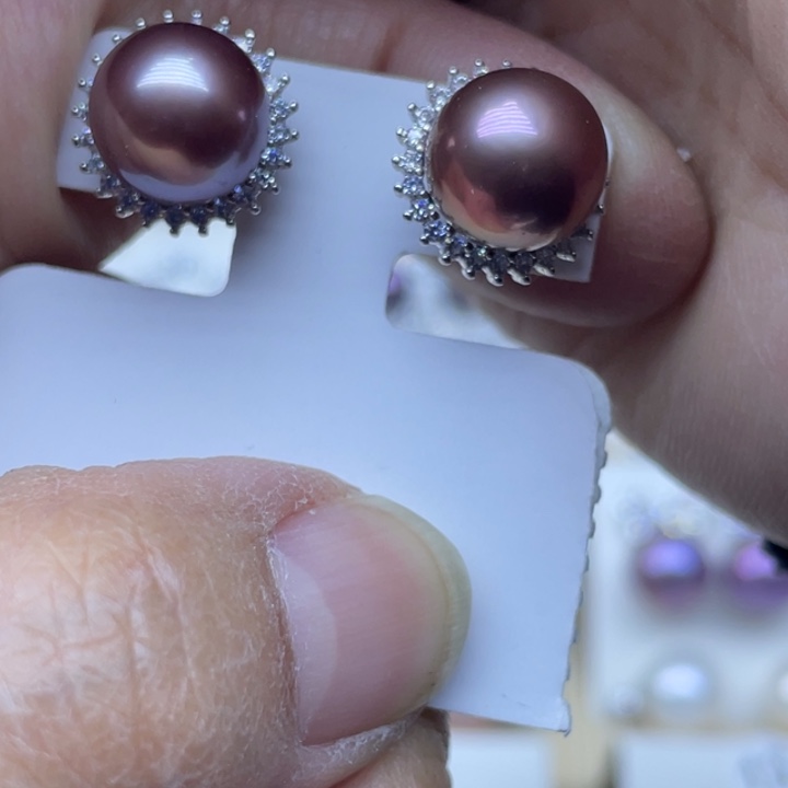 耳饰银S925镶嵌淡水珍珠