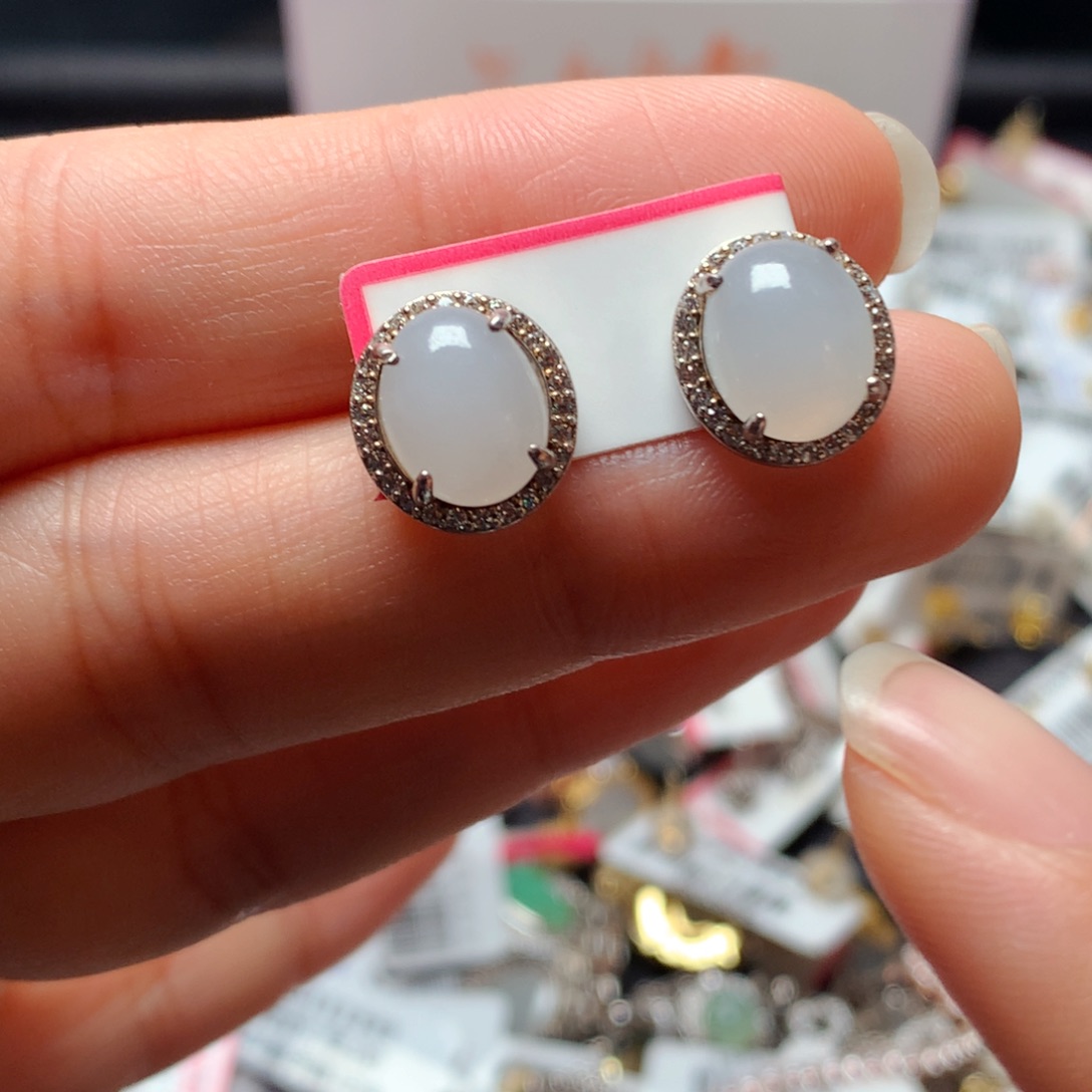 翡翠戒指银S925镶嵌天然翡翠天然翡翠耳饰