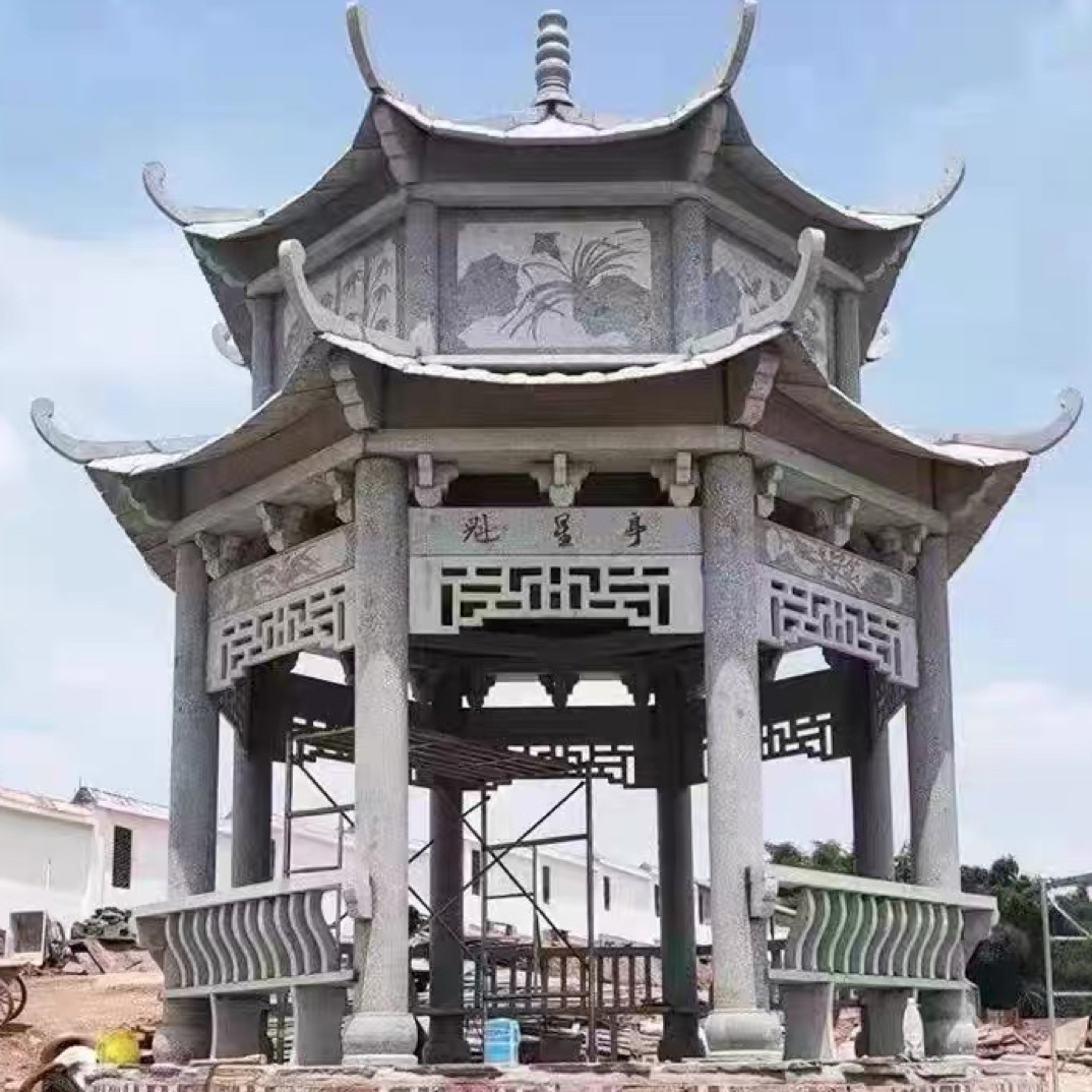 石雕凉亭户外大理石凉亭家用石亭子公园别墅石头凉亭花岗岩六角亭