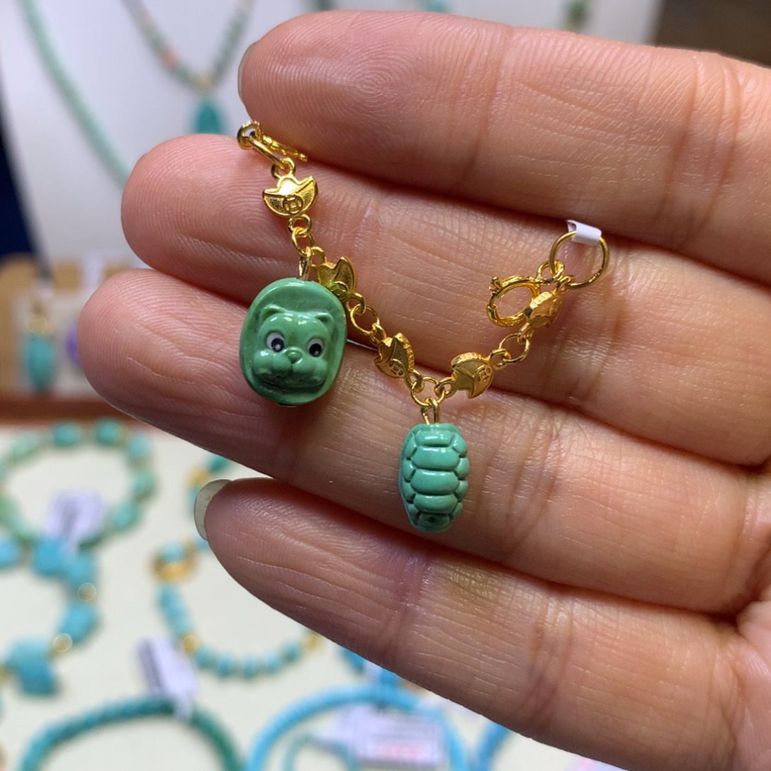 绿松石银S925镀金镶嵌半链