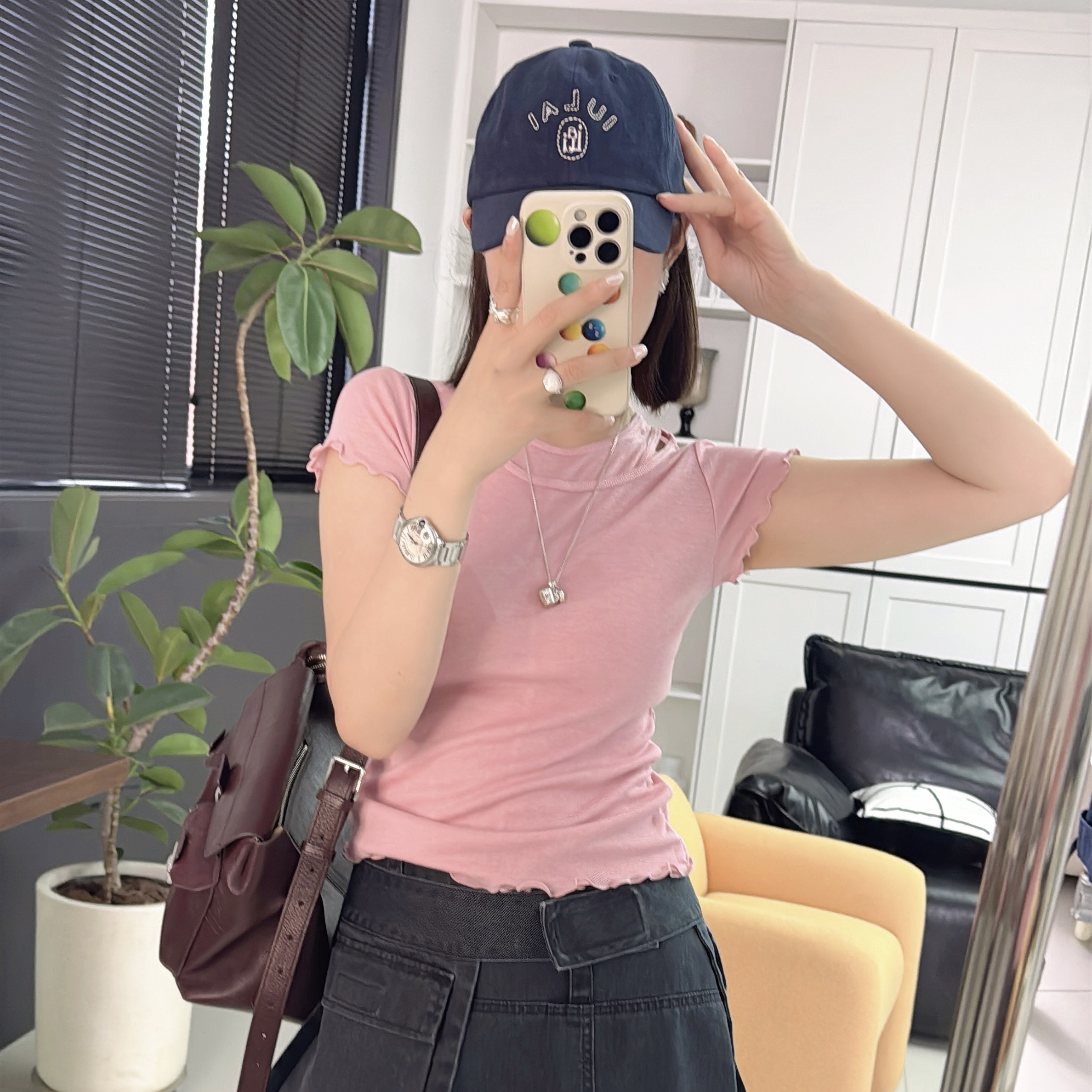 【丽姐女装】莱赛尔密拷花边｜气质女人 重工亲肤修身短袖T恤T0278