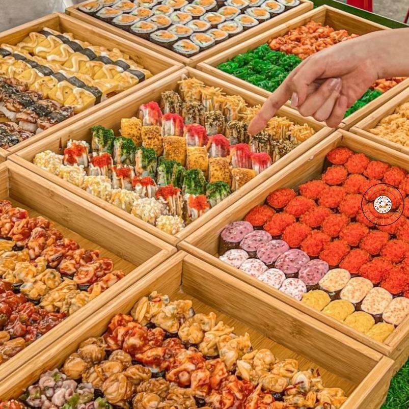 寿司盒子摆摊专用商用日式木质面包展示盒一元西点自选长方形木盘