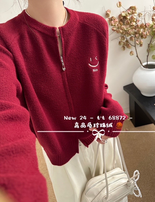 68872 极简风时尚拉链珍珠绒外套