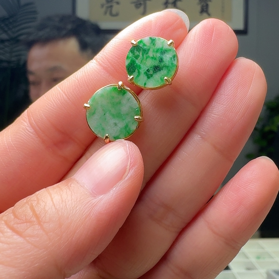 翡翠银S925镶嵌耳饰天裂