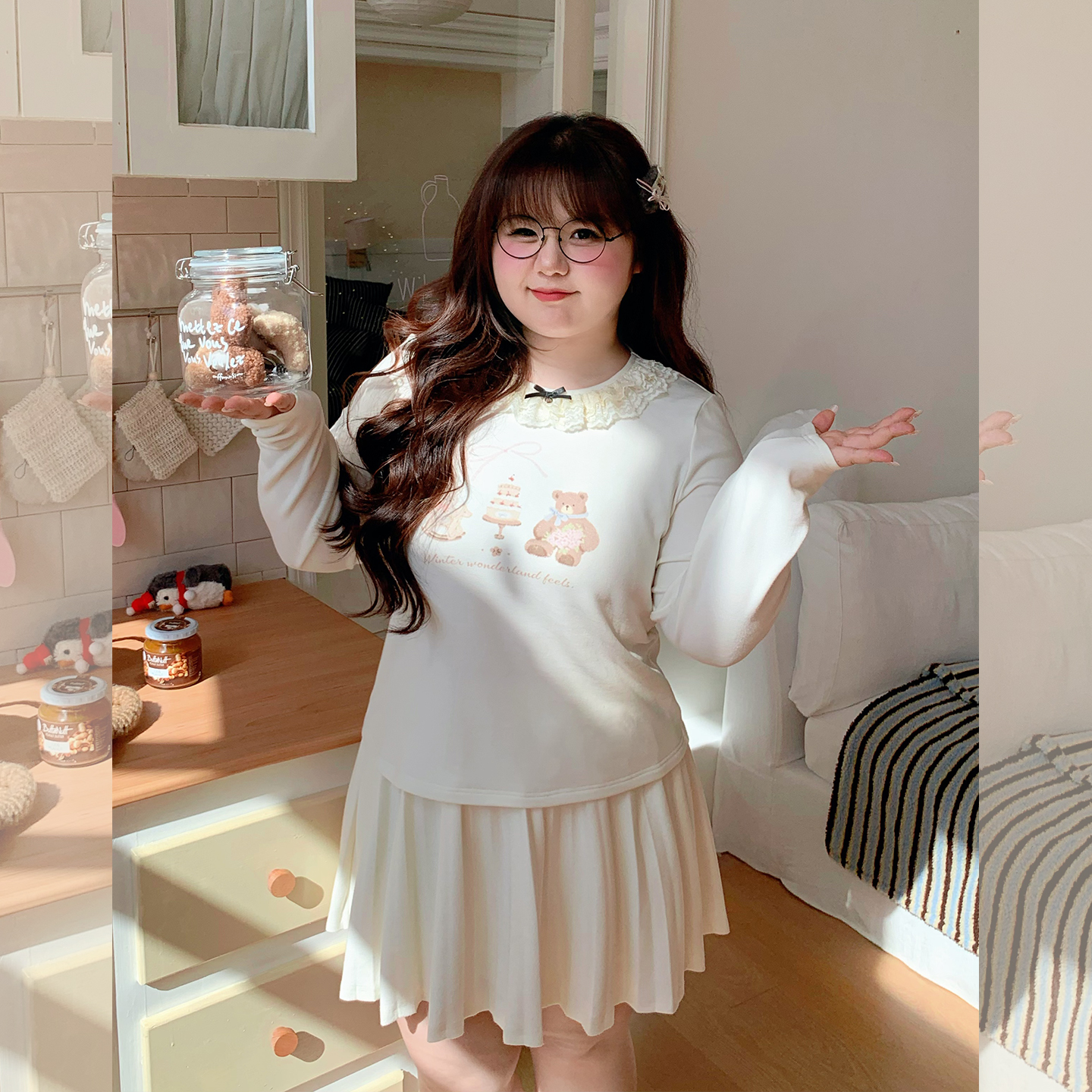 【LT STUDIO辣条大码】花边领蝴蝶结内搭外穿长袖T恤