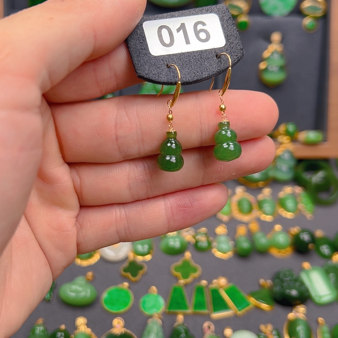 和田玉（碧玉）18K金镶嵌耳饰016