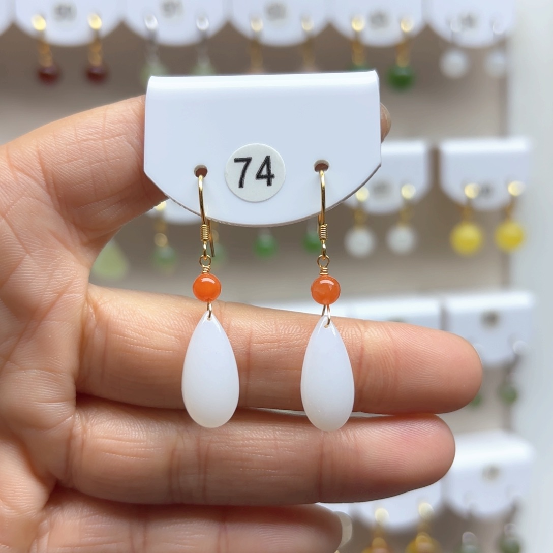 和田玉耳饰银S925镶嵌