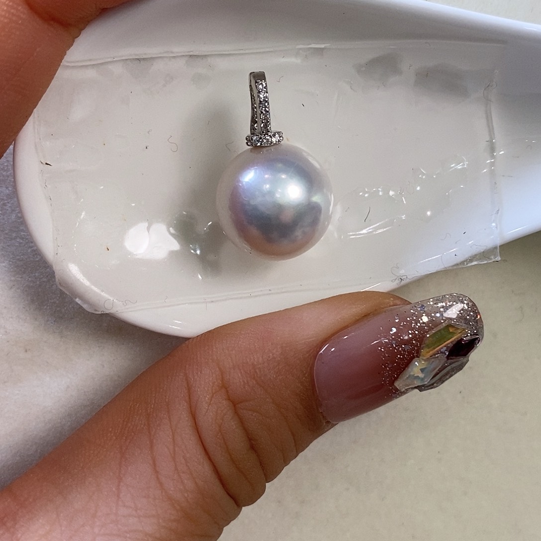 淡水珍珠吊坠(不含链)银S925镶嵌极光13.9m m