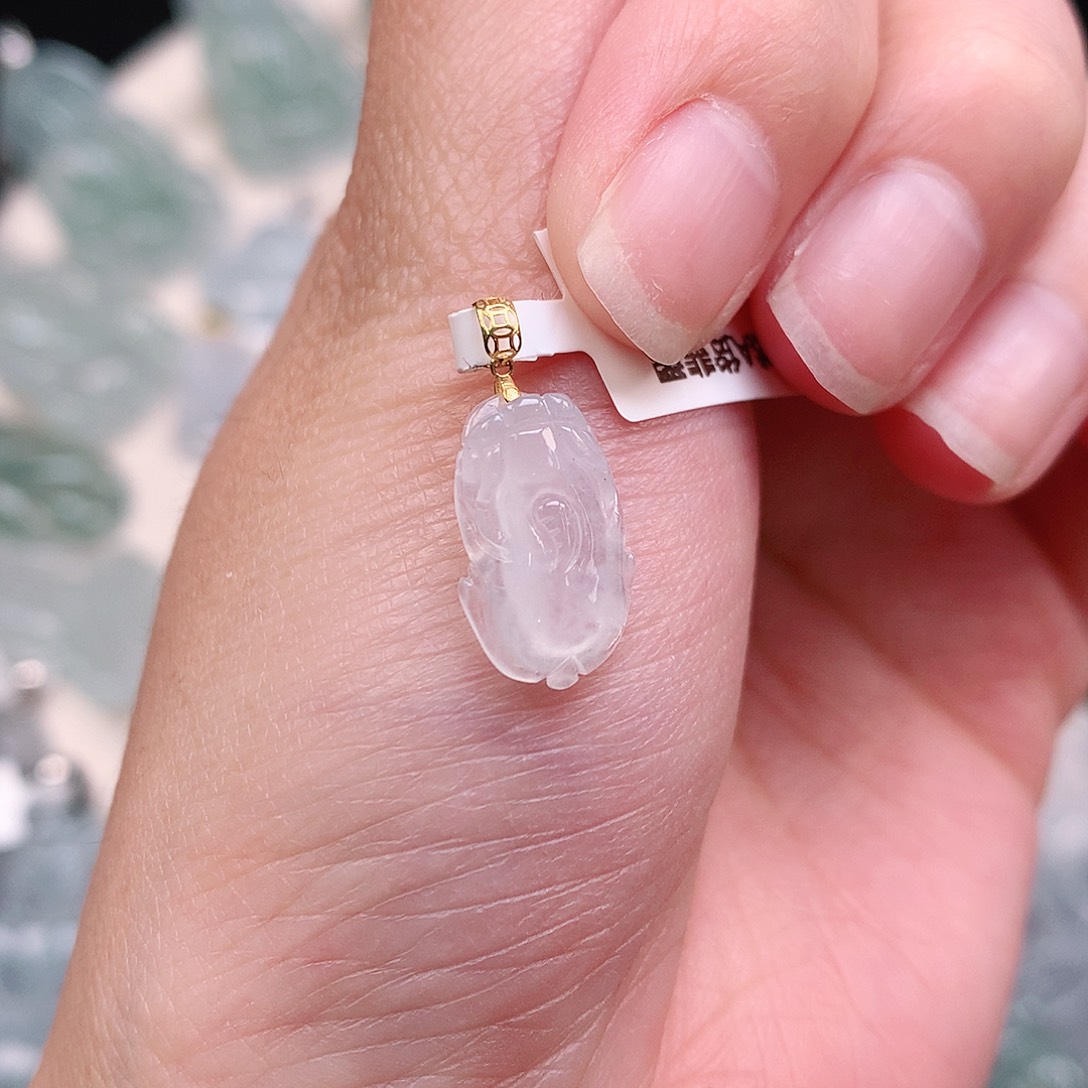 翡翠18K金镶嵌颈饰冰貔貅15、9.5、4.6