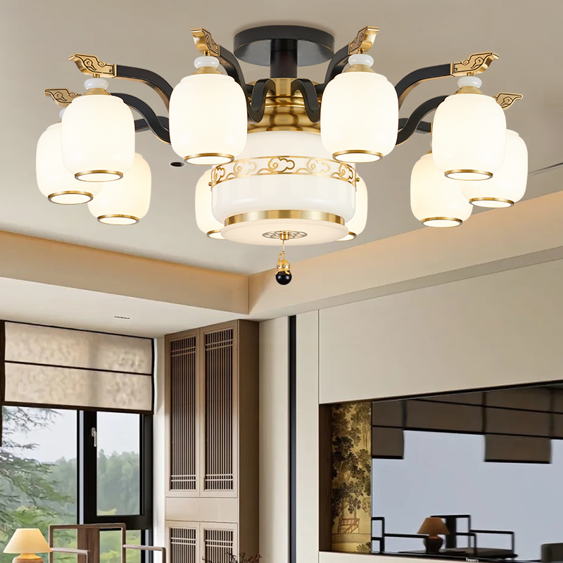 祥云鎏金新中式吊灯客厅灯实木吸顶灯中国风别墅大气大厅餐厅吊灯