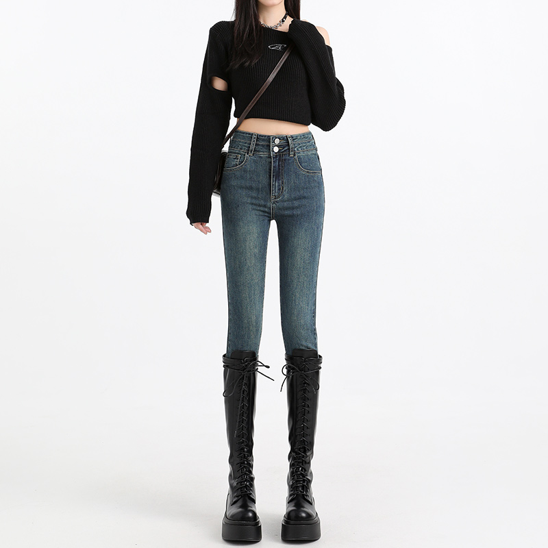 2025春季爆款牛仔裤女小脚紧身裤高腰弹力修身显瘦时尚铅笔裤长裤
