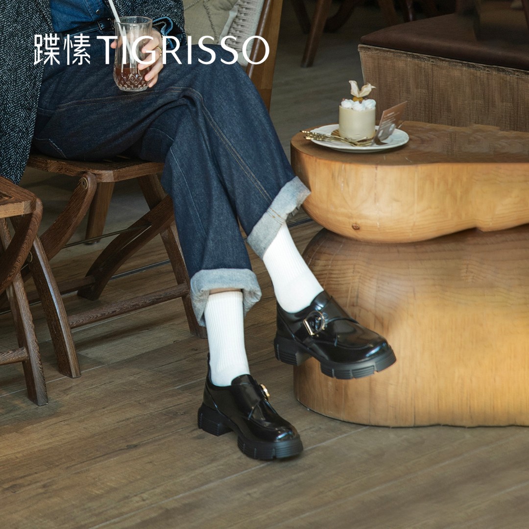 潇洒小姐丨蹀愫25年秋冬复古运动增高4.5孟克鞋厚底乐福鞋单鞋女