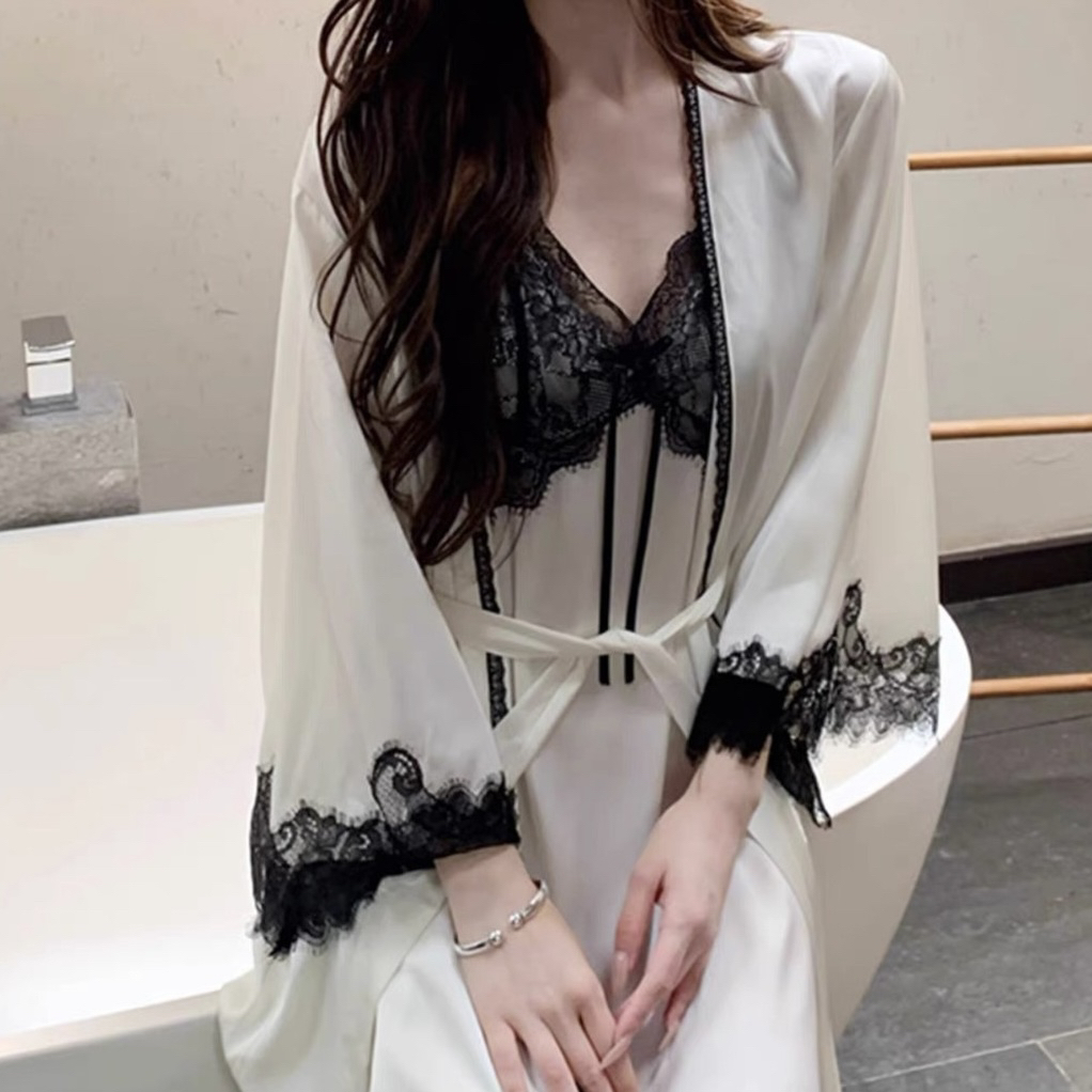 法式性感风冰丝吊带睡裙开衫女夏款家居服
