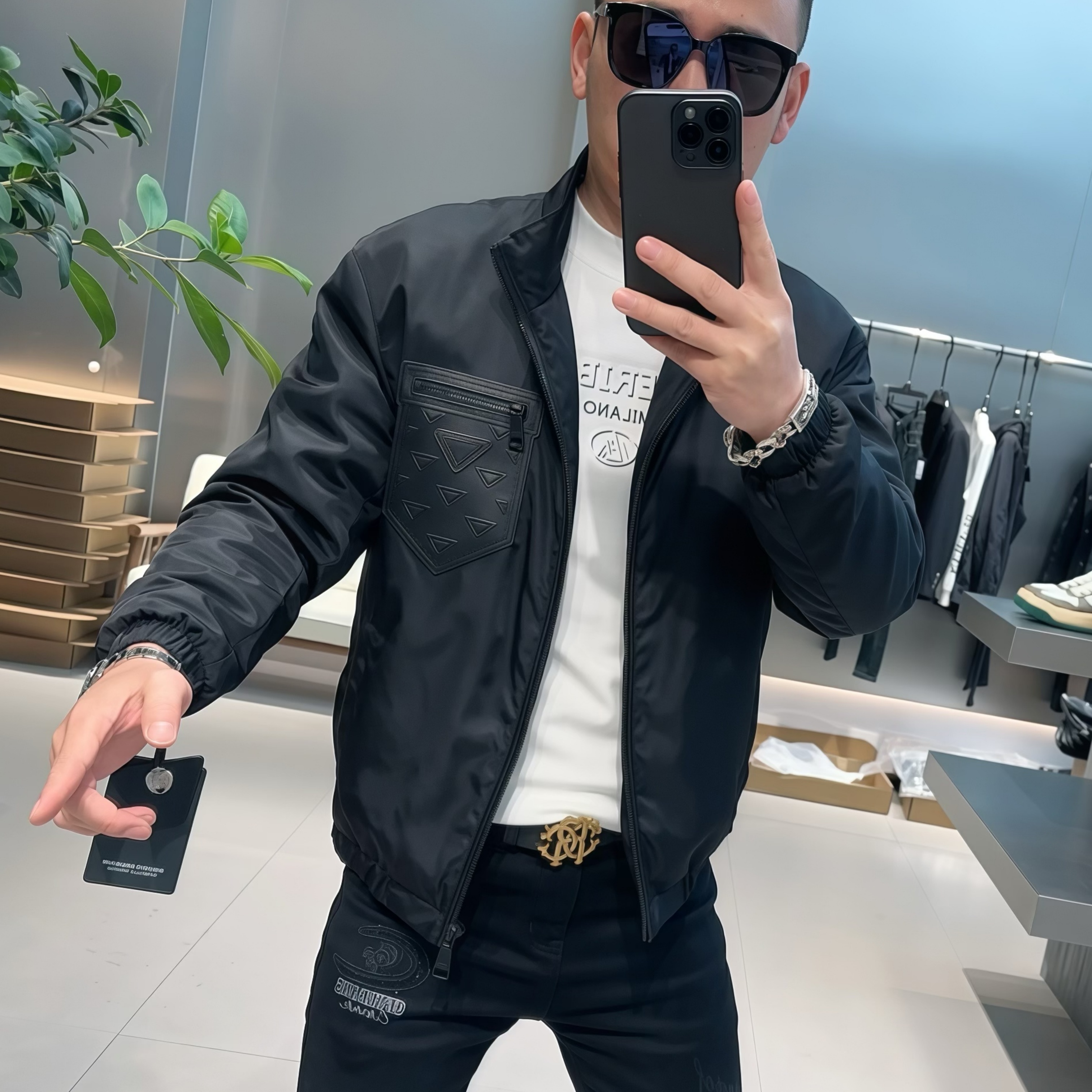 【VG轻奢】25秋季高端绵羊皮拼接加棉时尚百搭夹克外套0088