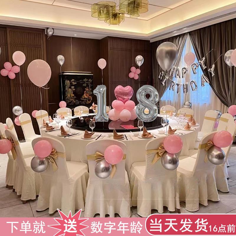 酒店餐厅包厢18岁成人礼女孩场景布置十八周岁生日气球装饰背景墙