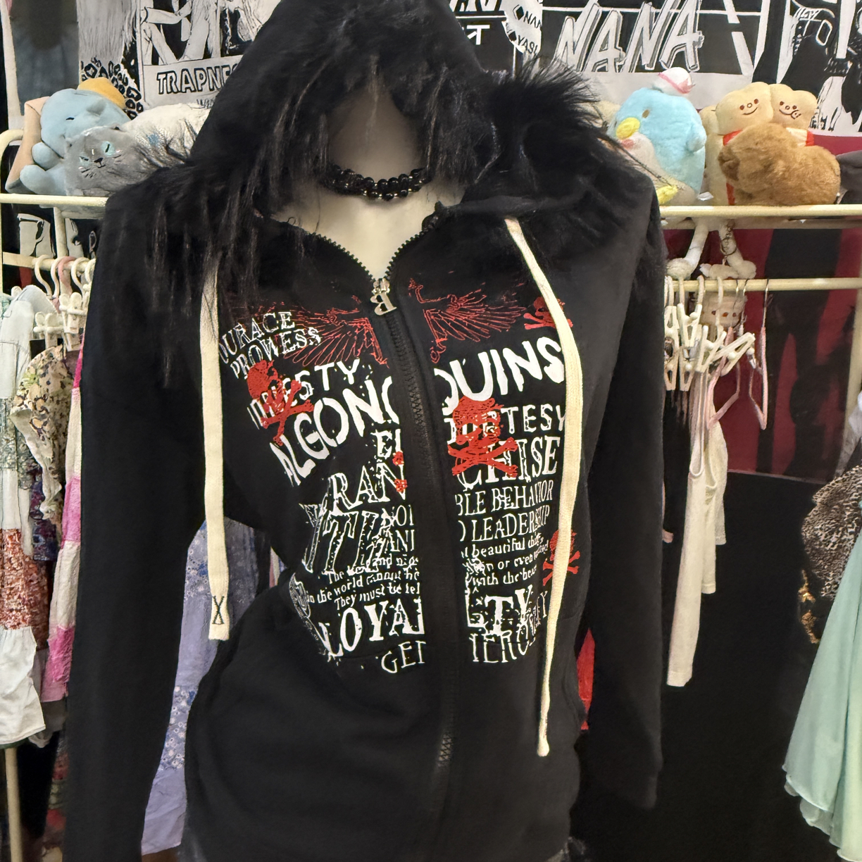 【栗】y2k涩谷辣妹骷髅头连帽卫衣拉链外套上衣设计时尚