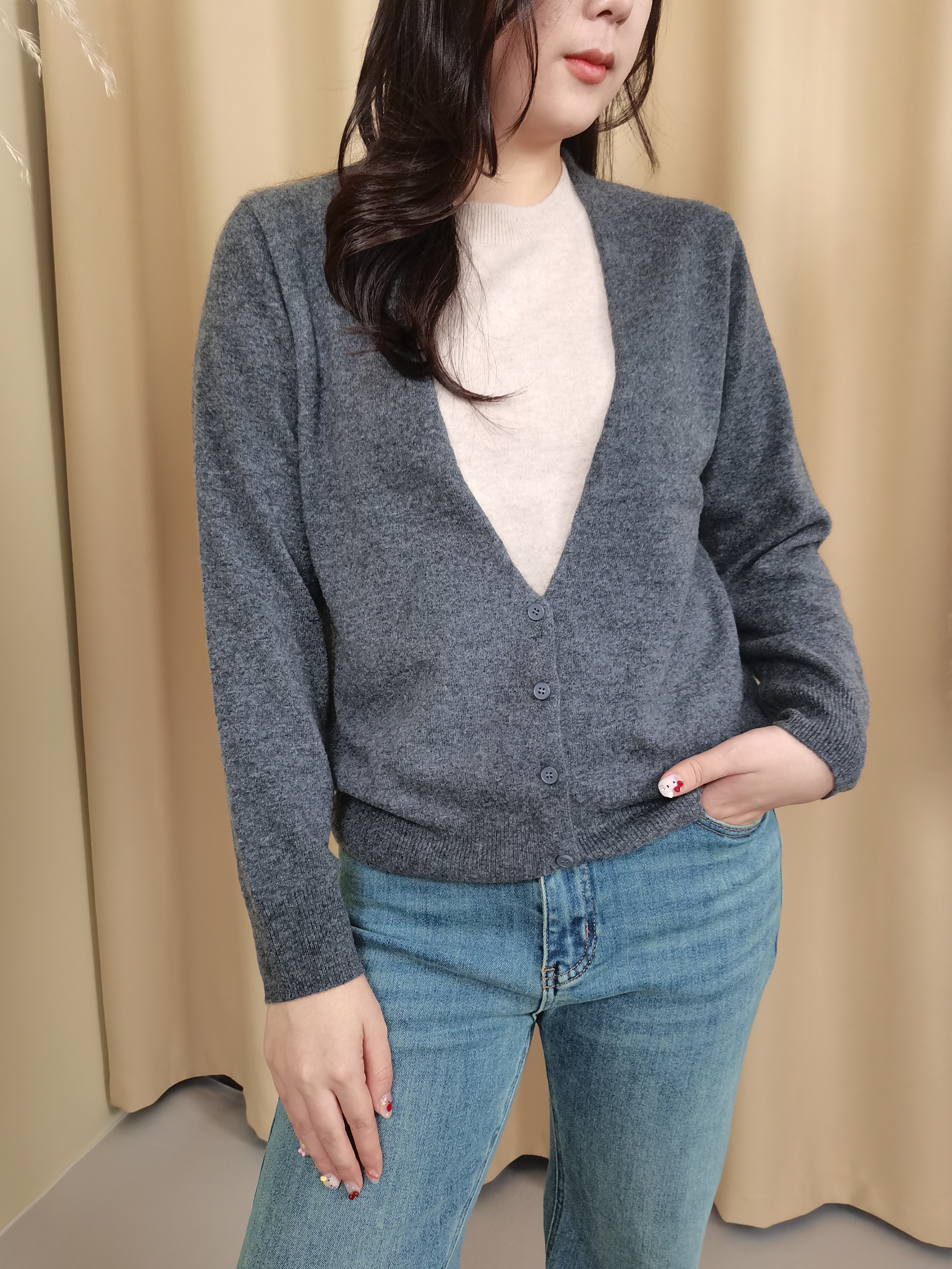 二小姐【花开富贵】秋冬100羊毛假两件开衫针织女上衣