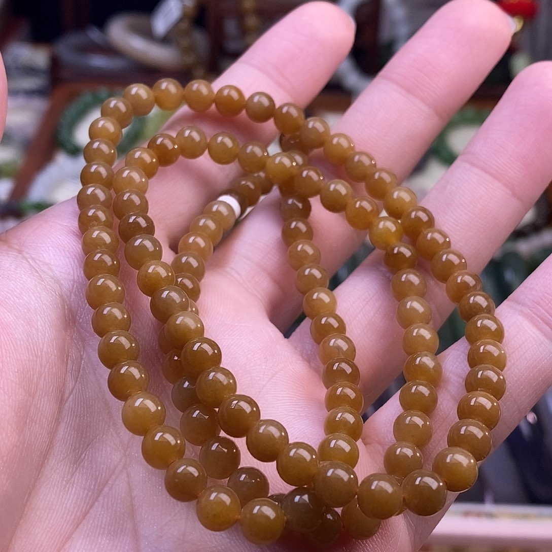 颈饰未镶嵌和田玉糖玉珠链6mm左右