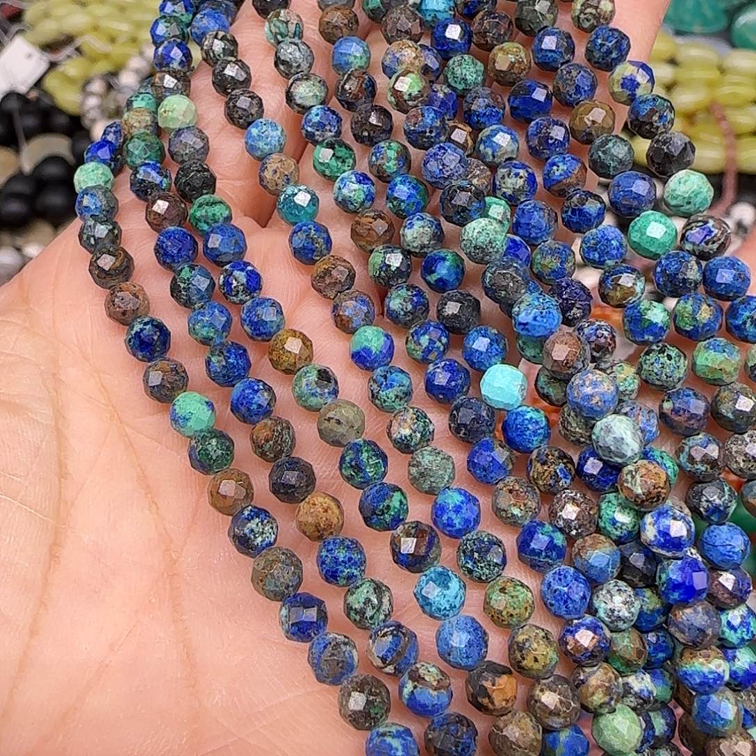 玛瑙/玉髓合金珠宝半成品蓝铜矿4mm一条切面