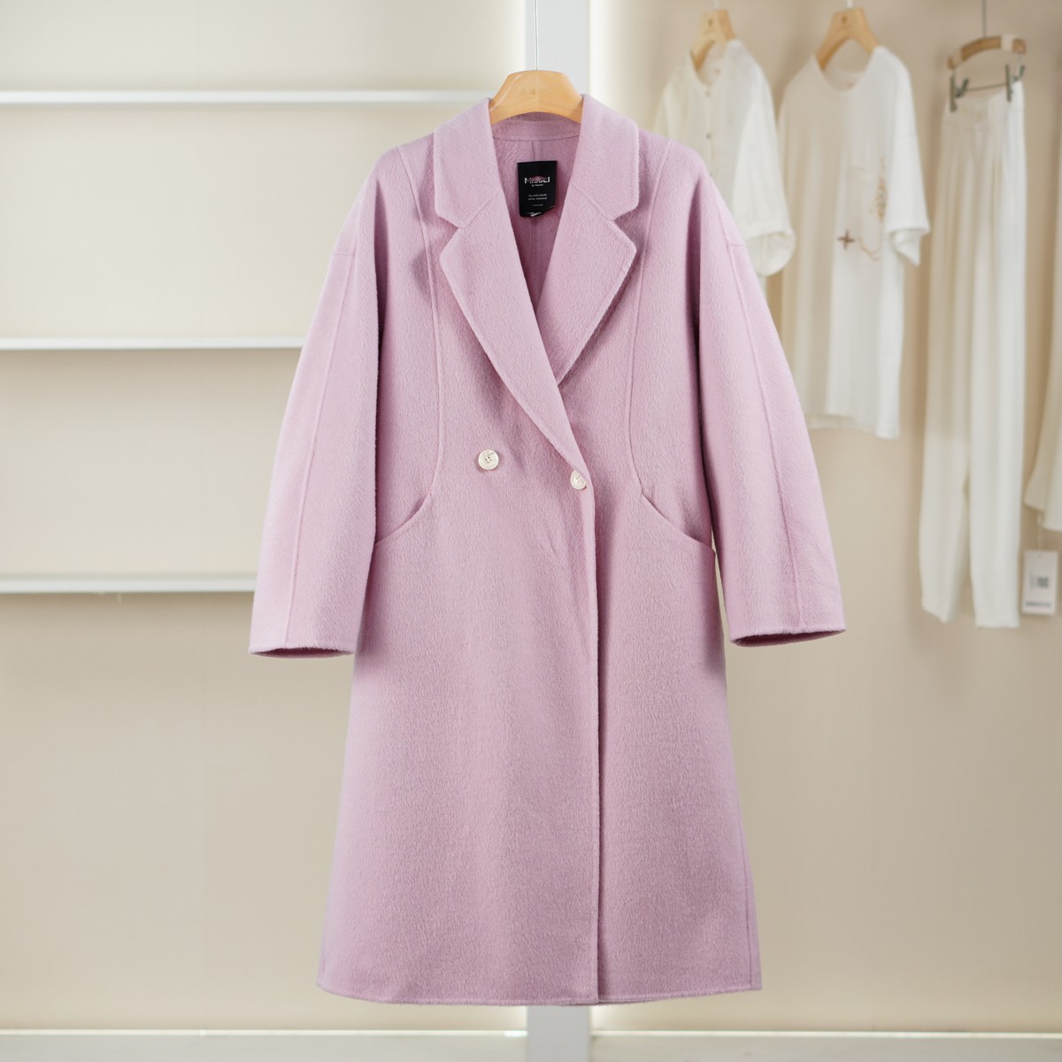 麦迪尚品【ML】5102371 气质绵羊毛长款呢大衣秋冬女装品牌折扣