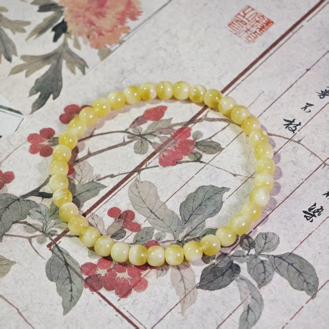 【Y】BC012510蜜蜡金白老型单圈素串6mm+