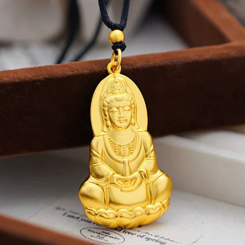 合金珐琅吊坠 项链坐莲观音菩萨吊坠本命年男女心经观音挂坠