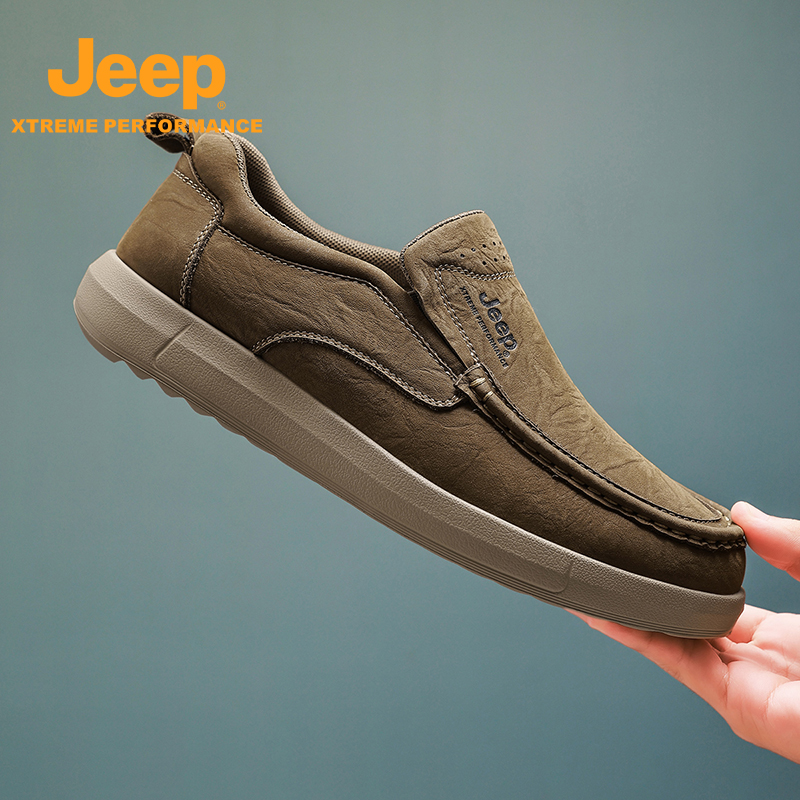JEEP/吉普秋季新款男鞋时尚轻便百搭休闲皮鞋真皮商务防滑徒步鞋 