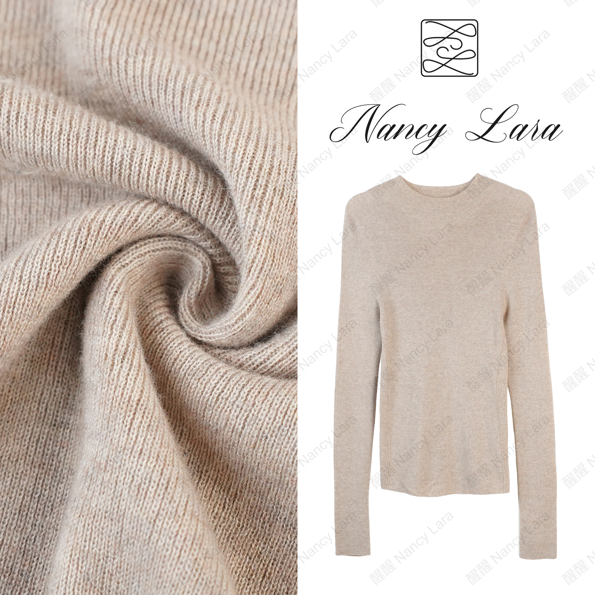 Nancy Lara 时光独白羊绒桑蚕丝中领羊绒衫 NL248XD328