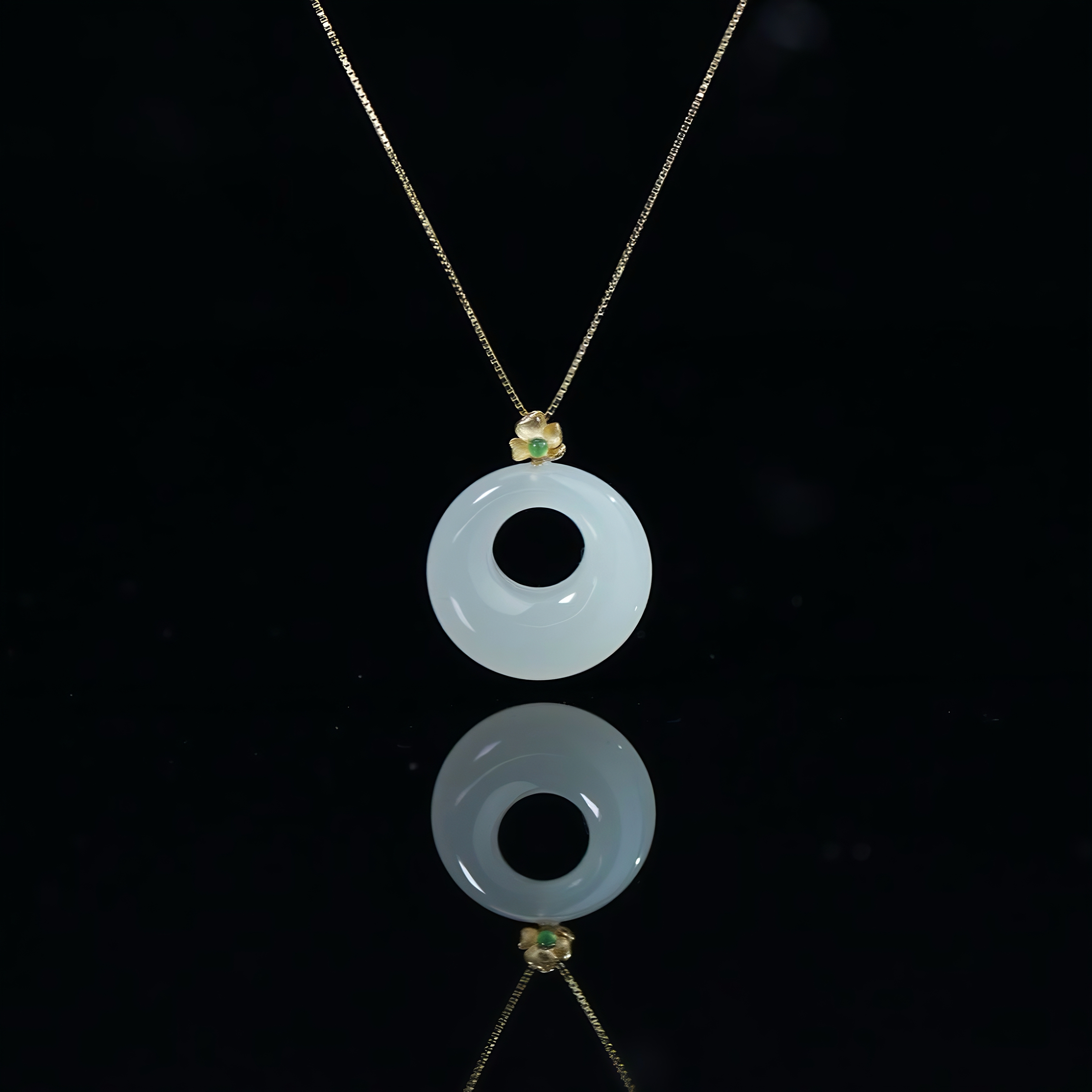 【熹微】天然和田玉平安扣高冰白玉公主扣18K金镶嵌