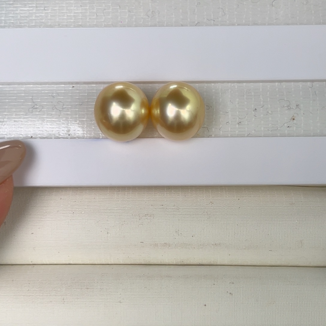 定制海水珍珠未镶嵌裸珠11.8mm金珠对珠