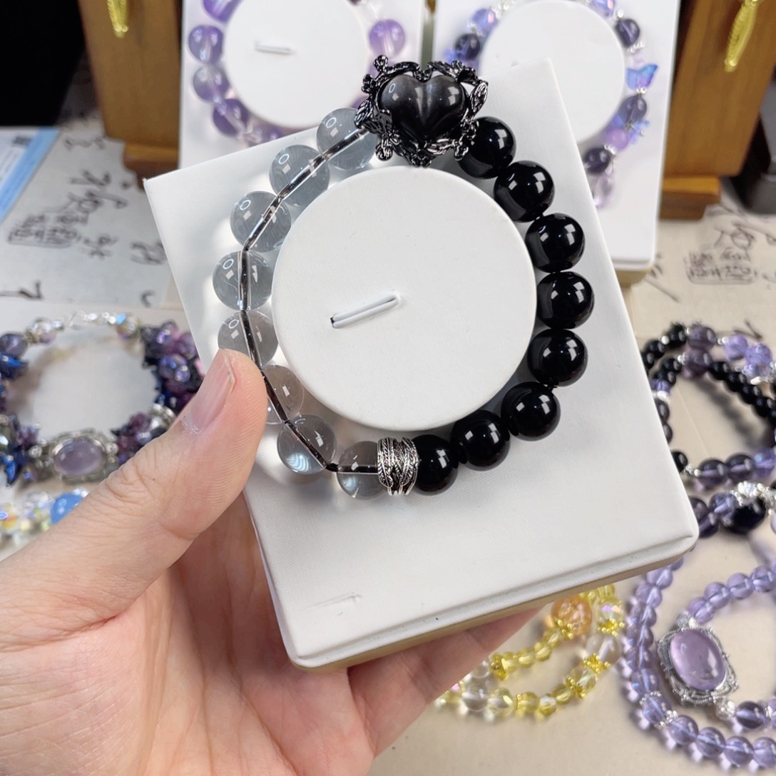 水晶手串银S800镀金镶嵌