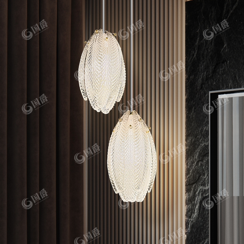 国爵法式轻奢卧室床头吊灯现代简约北欧网红羽毛吧台水晶小吊灯